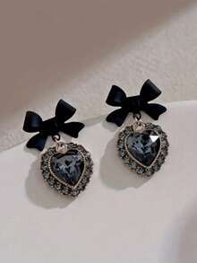 黑色蝴蝶结耳钉、心形耳环、派对珠宝、圣诞节、万圣节、新年、情人节礼物，适合送给女士、妈妈、家人、朋友 - 彩色 - 查看 2