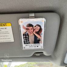 1pc Custom Acrylic Magnetic Personalized Photo Holder Car Picture Frame, Personalized Acrylic Vertical Car Sun Visor Photo Frame Clip, Custom Digital Photo Frame, Custom Visor Photo 2.36x3.54 Inch Car Photo,Car Picture Holder,Customizable Car Decor