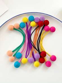 1/6/12 piezas de Scrunchies para el cabello con pompones en forma de corazón y de colores, accesorios para el cabello de color caramelo con alta elasticidad y sin daños, aptos para uso diario en otoño/invierno, sujetadores de cola de caballo, elásticos para el cabello - Bolas flocadas multicolor - Ver 6