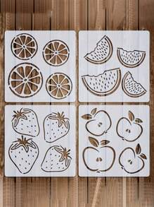 4 Packs Summer Fruit Themed Stencils 5.1x5.1 Inches, Reusable Painting Templates For Fabric, Canvas, Wood, Wall, Furniture & Home Decor, DIY Craft Projects - Creamy White PET Material