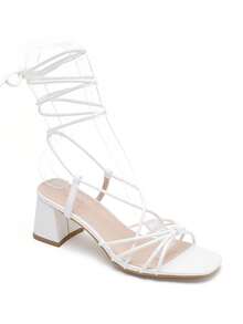 Women's Summer Fashion Ankle Strap Heeled Sandals - White - View 2