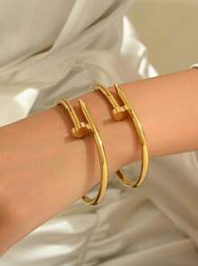 1 Stück/2 Stück Set mit goldenem Armband, mit einem modischen und luxuriösen diamantbesetzten Armband und einem stilsicheren und eleganten Nagelarmreifen aus Titanstahl, spiegelpoliert, vakuumbeschichtet, nicht leicht verblassend, modischer Klassiker-Stil, geeignet für den täglichen Gebrauch