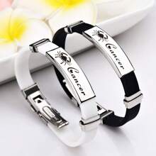 1pc Fashion Stainless Steel 12 Zodiac Signs Leather Bracelet Suitable For Men Everyday Wear