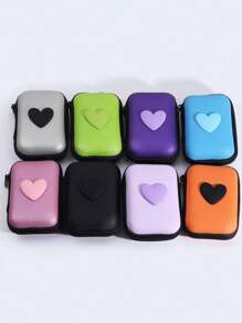 1 pieza Bolsa de almacenamiento portátil con forma de corazón de material EVA, adecuada para organizar cables/auriculares/cargadores/pequeños accesorios digitales/monedas