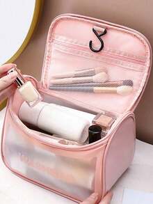 Letter Graphic Pink Cosmetic Bag, Waterproof Transparent Cosmetic Bag, Large Capacity Portable Toiletries Storage Bag, Cosmetic Travel Bag, Cosmetic Bag, Skin Care Bag, Toiletry Bag, Waterproof Cosmetic Bag For Men And Women, Travel Supplies, Cruise Supplies - Pink - View 5