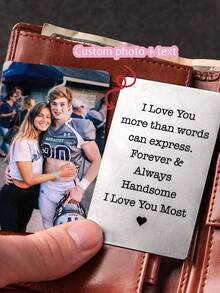 Personalized Custom Boyfriend Note Card Picture Metal Card Gift Boyfriend Photo Gift Boyfriend Valentine's Day Wallet Card Gift - Silver - View 1