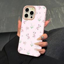 1 Pieza Funda de teléfono rosa con estampado de flores pequeñas, adecuado para teléfonos 11 / 12 / 13 / 14 / 15 / 16, sensación cómoda, antideslizante y anti-caída, mejor regalo para familia/amigos