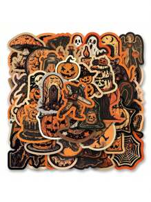 50pcs/Pack Dark Gothic Magic Pumpkin & Ghost Vintage Romantic Aesthetic Stickers, Cute Cartoon Fun Aesthetic Label Stickers For Scrapbooking, Stationery, Cards, Envelopes, Guitars, Instruments, Decorations, Gifts, Parties, Rewards, Motivation, New Year, Winter