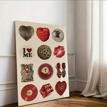1/3 件套复古迪斯科拼贴画带框、无框墙面艺术 - 红色豹纹嘴唇和复古心形帆布装饰，带有大胆黑/白色点缀的装饰艺术风格海报，室内/室外可用于客厅、卧室、办公室、农舍、音乐室装饰 - 彩色 - 查看 1