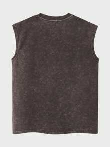 Shwiy Men's Outdoor & Basketball Style Stone-Washed Minimalist Italian Logo Print Casual Sleeveless Tank Top, Suitable For Spring/Summer Everyday Wear