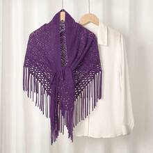 1 pieza Bufanda de punto con borla triangular de color liso para mujer, chal envolvente apto para todas las estaciones, regalo para mujer - Camel - Ver 14