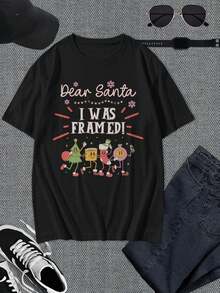 Camisetas navideñas para parejas - Pijamas a juego para las fiestas - Camisetas divertidas retro - Conjuntos de fiesta de Navidad de algodón negro - ¡El regalo perfecto de Navidad! ¡Me incriminaron! ¡No admito nada! - Negro - Ver 1