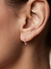 1 Pair 925 Sterling Silver Crystal Cubic Zirconia Hoop Earrings For Women, Wedding, Birthday Gift, Daily Wear, Comes With Exquisite Gift Box