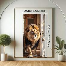 1 pieza (35*70 pulgadas/90*180cm), Material de poliéster, Cenefa para el marco de la puerta, Cortina de puerta 2D, Diseño de león majestuoso, Material de poliéster, Decoración colgante multiusos, Sin necesidad de energía, Se ajusta a la mayoría de las puertas, Decoración de fiesta de temporada