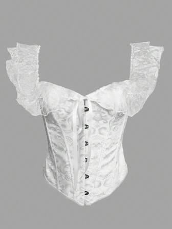 Palace Waistband Shaping Front Button Back Lacing Clothes Bustier Dress Fishbone Girdle Lace Splicing One Shoulder Fashion Vintage Corset Corset Women's Corset