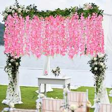 12 Stücke/6 Stücke künstliche Glyzinie Rebe Seidenblume hängende Girlande Hochzeit Party Heim-Dekoration, grüne Wand Decke Blumen-Dekoration, perfekt als hängende Deko für Hochzeiten, geeignet für Partydeko, Geburtstage, Garten-Deko, Außenpflanzen, Gartendekoration