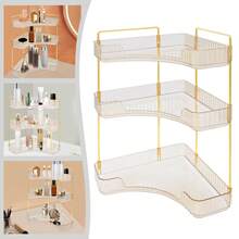 kangten Cosmetics Storage Rack, Corner Bathroom Counter Organiser, 3-Tier Skincare Makeup Organiser Shelf Makeup Organizer - Gold - View 1