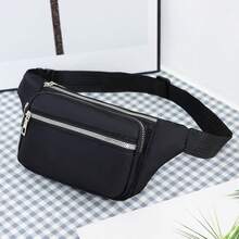 Minimalist Black Waist Bag With Zipper Closure - Black - View 7