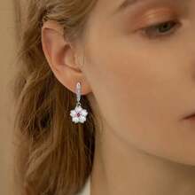 Orecchini in argento sterling 925, orecchini pendenti a forma di fiore con zirconia cubica, gioielli alla moda adatti per uso quotidiano, regali per compleanni e festa della mamma