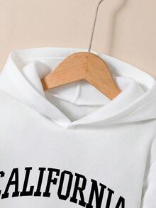 青少年男孩字母图案印花保暖卫衣 - 白色 - 查看 4