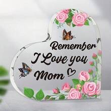 1 pieza (aproximadamente 8 cm L X 8 cm A X 1 cm A) Placa acrílica "Amor de mamá", un regalo reflexivo para hija e hijo, decoración sentimental para el hogar - ideal para Navidad, cumpleaños y Día de la Madre - de parte de esposos con cálido agradecimiento, placa decorativa con cristal con forma de corazón, regalo del Día de la Madre para mamá, regalo conmemorativo, decoración de escritorio de cristal