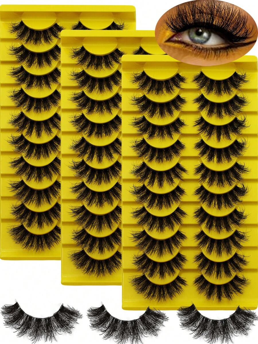 30Pairs/3Pack 3D Fluffy False Eyelashes For Dramatic Fake Eyelashes Messy False Eyelashes Fluffy Thick Lashes - 30雙 - 查看 1