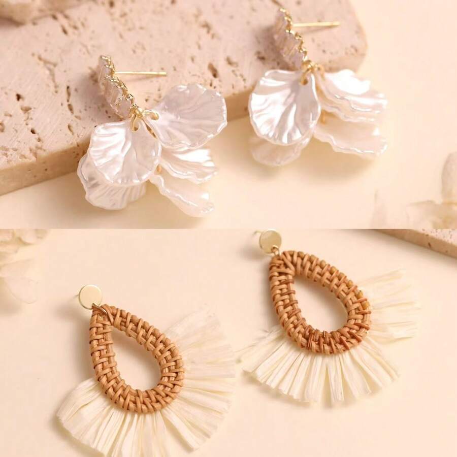 Pendientes colgantes gruesos de rafia vintage, estilo europeo y americano