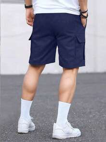 1pc Casual Outdoor Sports Cargo Shorts For Teenage Boys, Summer - Navy Blue - View 2