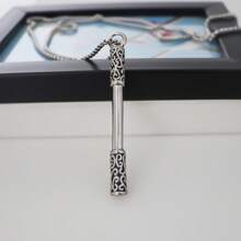 1pc Stainless Steel Necklace With Vintage Monkey King Staff Pendant, Streetwear Jewelry For Men
