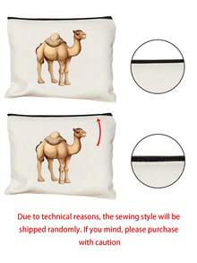 1pc Camel Themed Printed Zipper Makeup Bag, Large Capacity Cosmetic Bag, Skincare Products Storage Pouch, Travel Makeup Bag, Solid Color Zipper Pouch, Suitable For Wedding, Vacation, Makeup, Skincare Storage, Gift Giving, Travel Essential, Back To School, Student Stationery Bag, Travel Bag, Women Travel Cosmetic Bag - Multicolor - View 11