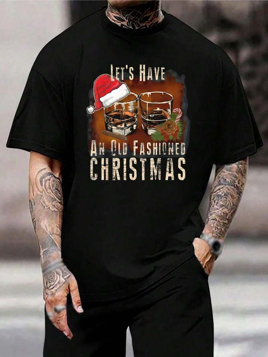 Camiseta de whisky navideño clásico - Regalo divertido de Navidad para hombres y mujeres, fiesta de bourbon, camiseta festiva de vacaciones - Negro - Ver 1