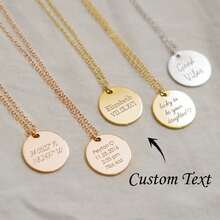 Personalized Engraved Handmade Medallion Pendant Custom Name Engraved Coin Necklace Jewelry Charm Necklace Back To College Gift Initial Disc Personalized Gifts, Anniversary Gift, Christmas Gift, Gold, Stylish, Colorful, Vintage, Unisex - Multicolor - View 2