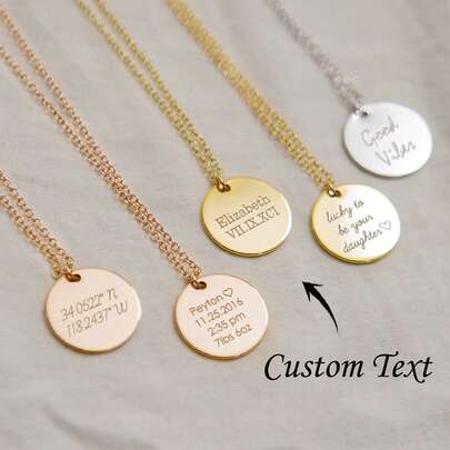 Personalized Engraved Handmade Medallion Pendant Custom Name Engraved Coin Necklace Jewelry Charm Necklace Back To College Gift Initial Disc Personalized Gifts, Anniversary Gift, Christmas Gift, Gold, Stylish, Colorful, Vintage, Unisex
