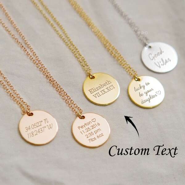 Personalized Engraved Handmade Medallion Pendant Custom Name Engraved Coin Necklace Jewelry Charm Necklace Back To College Gift Initial Disc,Rose Gold,White Gold,Frosted Gold,Silver,Stylish,Colorful,Vintage,Unisex,Hipster,Custom,Personalized,Unique,Ideal Gifts For Him,Ideal Gifts For Her,Her,Boyfriend,Girlfriend,Dad,Mom,Family,Friends,For Anniversaries,For Birthdays,For Graduation,For Prom,For Party,Necklaces For Women