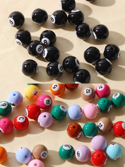 20pcs 16mm Acrylic Creative Pool Ball DIY Bracelet & Phone Chain Decor Accessories, Random Color, Also Suitable For Home Entertainment