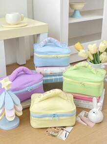Bolsa de maquillaje con cremallera de tela suave, color liso tipo macarrón de verano refrescante, minimalista, bolsa de aseo portátil organizadora de cosméticos para mujeres, para el hogar y viajes