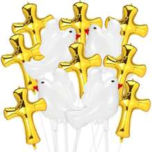 6 Stücke 86 cm Erste Kommunion Dekorationen Taufe Kreuze Ballons Weiße Tauben Ballons für Heilige Kommunion Gott segne Taufe Gedenktag Thema Geburtstag Party Dekorationen (Gold)