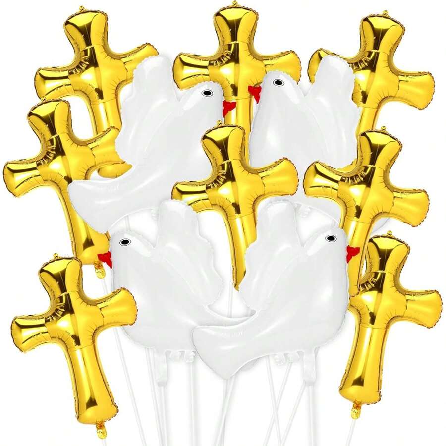 6 Stücke 86 cm Erste Kommunion Dekorationen Taufe Kreuze Ballons Weiße Tauben Ballons für Heilige Kommunion Gott segne Taufe Gedenktag Thema Geburtstag Party Dekorationen (Gold)
