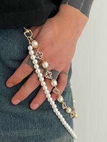 1 套经典男士钻石四叶草和珍珠裤链，多层个性化时尚男士配饰