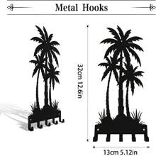 Black Metal Key Holder Rack, Suitable For Wall Mount, Coconut Tree Key Hooks With 5 Hooks, Tropical Style Key Rack For Front Door, Hallway, Entrance, Office Wall Decor