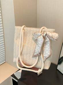 Nouveau sac fourre-tout de grande capacité à la mode tressé pour femmes, avec un décor minimaliste et simple en foulard de soie