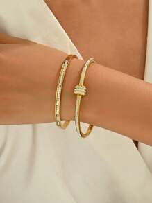 1 Stück/2 Stück Set mit goldenem Armband, mit einem modischen und luxuriösen diamantbesetzten Armband und einem stilsicheren und eleganten Nagelarmreifen aus Titanstahl, spiegelpoliert, vakuumbeschichtet, nicht leicht verblassend, modischer Klassiker-Stil, geeignet für den täglichen Gebrauch