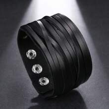 1pc Vintage Woven Adjustable Wide Leather Bracelet Suitable For Men's Daily Wear