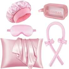 6pcs Women Multi-Color Delicate Gift Set Including Curling Iron, Sleep Eye Mask, Satin Pillowcase, Shower Cap, Ideal For Gifts, Nice Choice