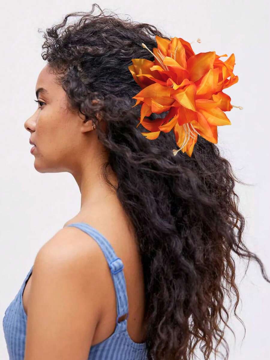 1pc Boho Style Oversized Faux Flower Hair Claw Clip, Suitable For Vacation, Everyday Use, Women Hair Accessories Beach Hair Clips Vacation Hair Clutch Summer - Multicolor - View 1