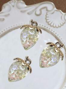 3pcs Cute Semi-Transparent 3D Strawberry & Cherry Pendant For DIY Jewelry, Earrings Supplies