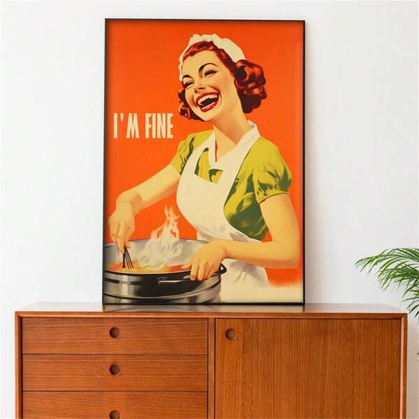 1pc Retro Kitchen Poster Kitchen-Wall Decoration Art Happy Housewife Poster I'm Good-60s Kitchen Art Gift Funny Poster Kitchen, Suitable For Room Decoration, Unframed