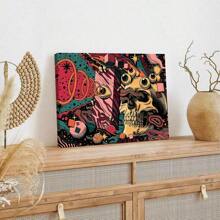 1 pieza Póster de lienzo con ilustración de arte de calavera de dibujos animados con ojos sin marco - Arte moderno retro mural, muy adecuado para decoración de dormitorio, oficina, sala de estar, hogar y dormitorio