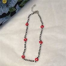 1pc Summer Floral Beaded Pearl Necklace, Delicate Jewelry Design Necklace, Women Choker Necklace