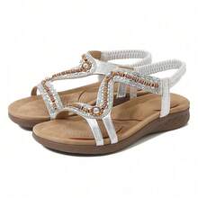 Summer Women's Shoes Outer Layer Floral Pattern With Curved Sandals Fashion Sandals - Silver - View 1